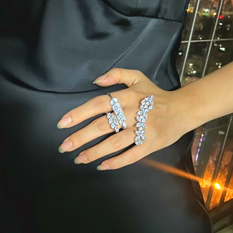 

Zircon Plant Wheat Ear Palm Bracelet Link Two Finger Ring One Piece Hand Palm Bangle Jewelry Handlets For Women 925 Silver Color