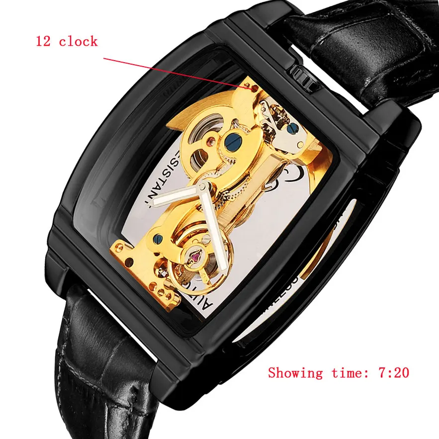 

Automatic Mechanical Watch Men Steampunk Skeleton Self Winding Leather Watches top brand luxy reloj automatico de hombre