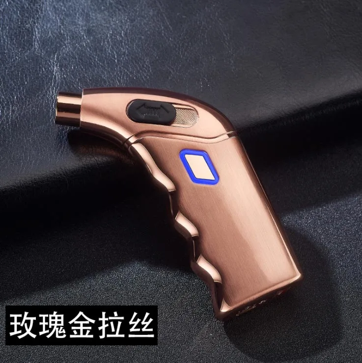 Двойные Дуги Металлические USB фонарики для зарядки сигары трубы газовые зажигалки с бутаном, Зажигалка сигарета струйная турбина факел все металлические - Цвет: Золотой