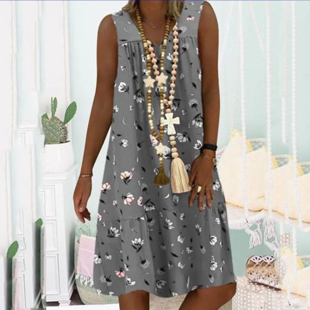 Женское платье в горошек &amp 35 свободное без рукавов с V-образным вырезом стиле