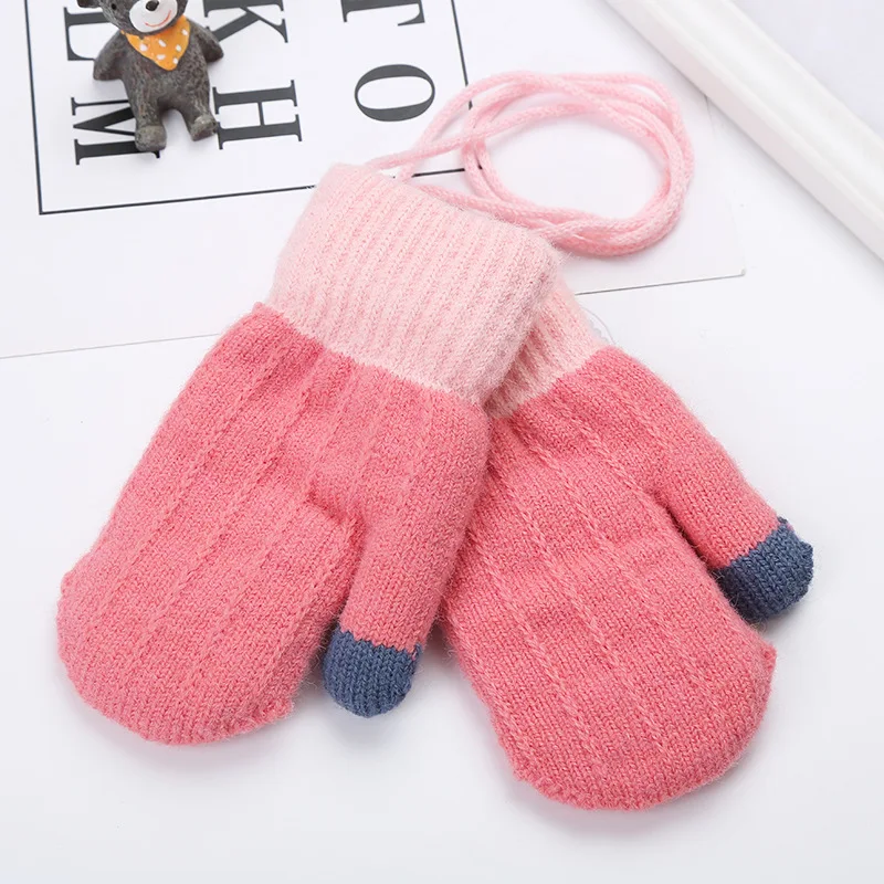 0-10Y Baby Boys Girls Winter Knitted Gloves Warm Rope Full Finger Thick Mittens Gloves for Children Toddler Kids Accessories images - 6