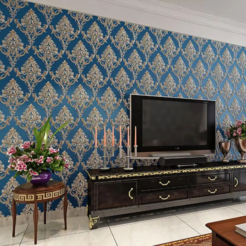 

Роскошные европейские цветочные обои гостиной украшение для стен 3d обои в рулоне Синий Бежевый полосатый цветок стены бумаги s EZ228