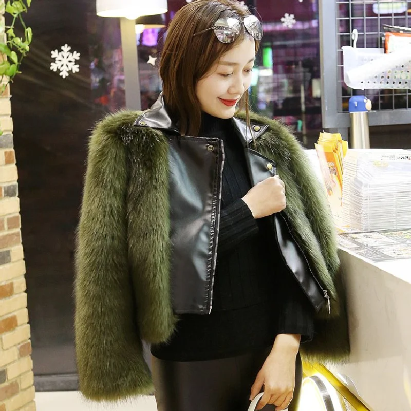 Женская парка MUMUZI с длинным рукавом из искусственной кожи отложным воротником |