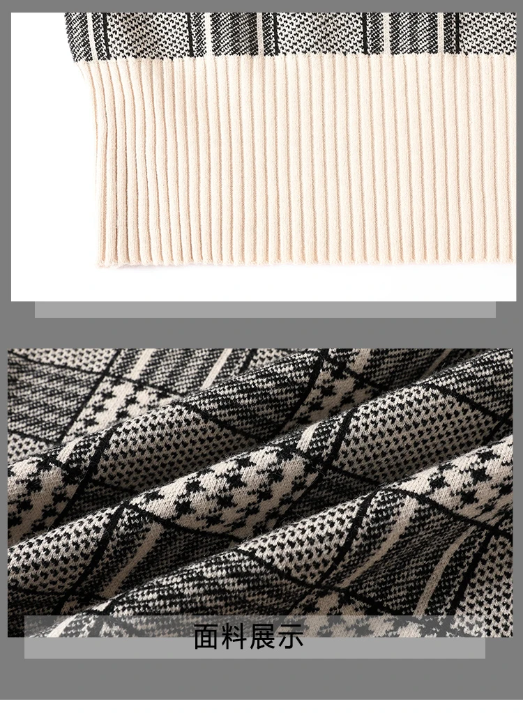 

High Quality New Wool Pullover Sweater Women's Cclothing Jumper Plaid Knitted Pile Neck Turtleneck Sweater Jerseys