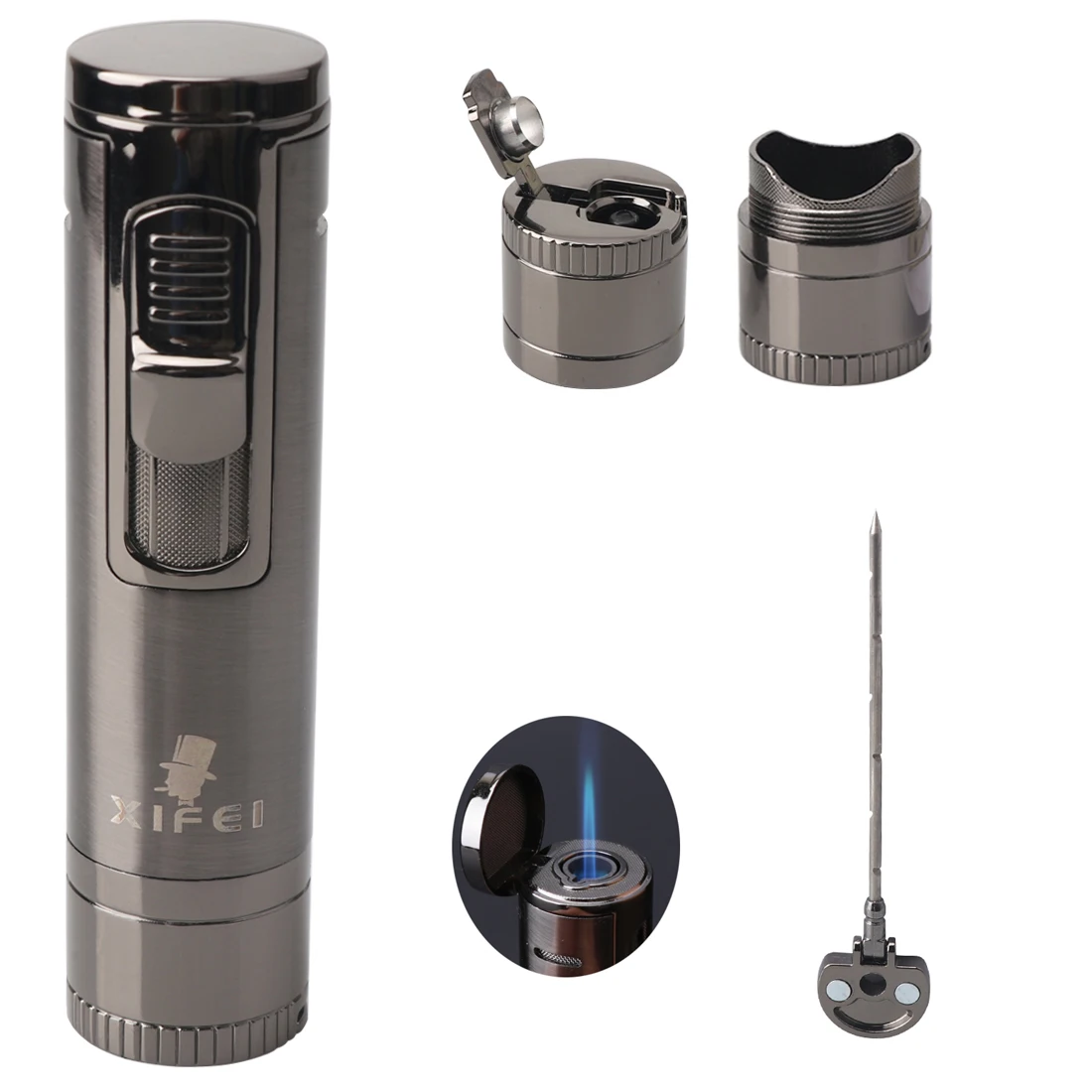 Xifei Cigar Lighter Torch W/ Puncher Holder Aeration Tool Needle Windproof Aansteker Metal Esqueiro Maçarico Smoking Accessories