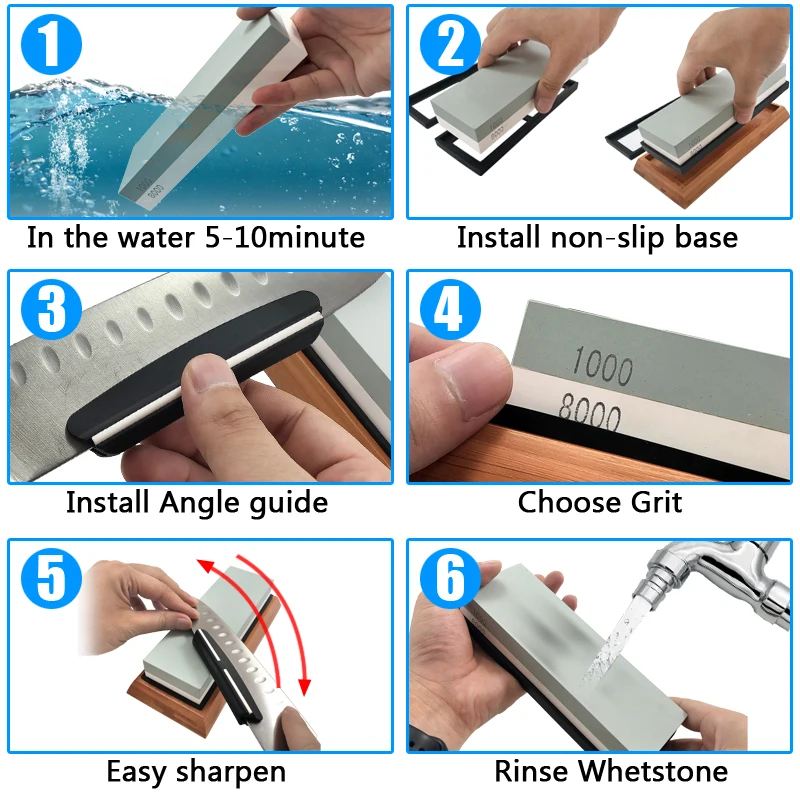 

3in1 Professional Sharpening stones Knife sharpener Double-side Whetstone Grinder stone Watster stone Bamboo base Angle guide
