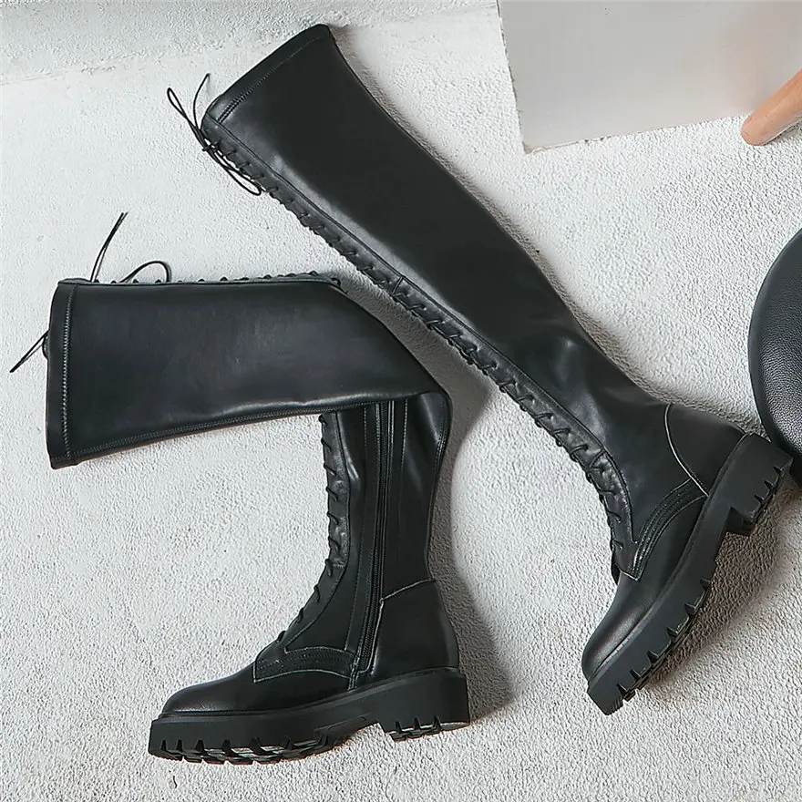 Женские высокие ботинки со шнуровкой теплые эластичные лодочки на платформе с