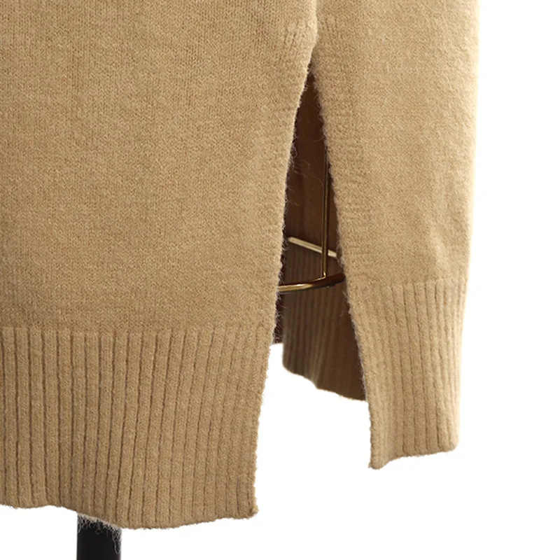 

Korean Style Casual Long Sleeve Turtleneck Sweater Dress Women Autumn Winter Thick Warm Side Slit Long Knitted Dress