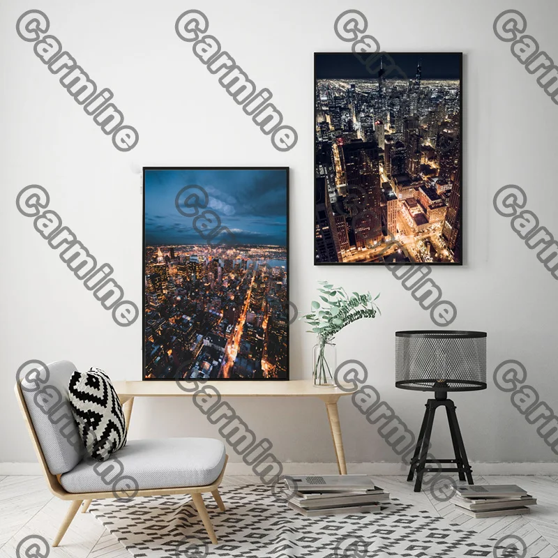 

Poster Overlook City Night Landscape Canvas Painting Wall Art Nature Home Decoration for Living Room and Bedroom Frameless
