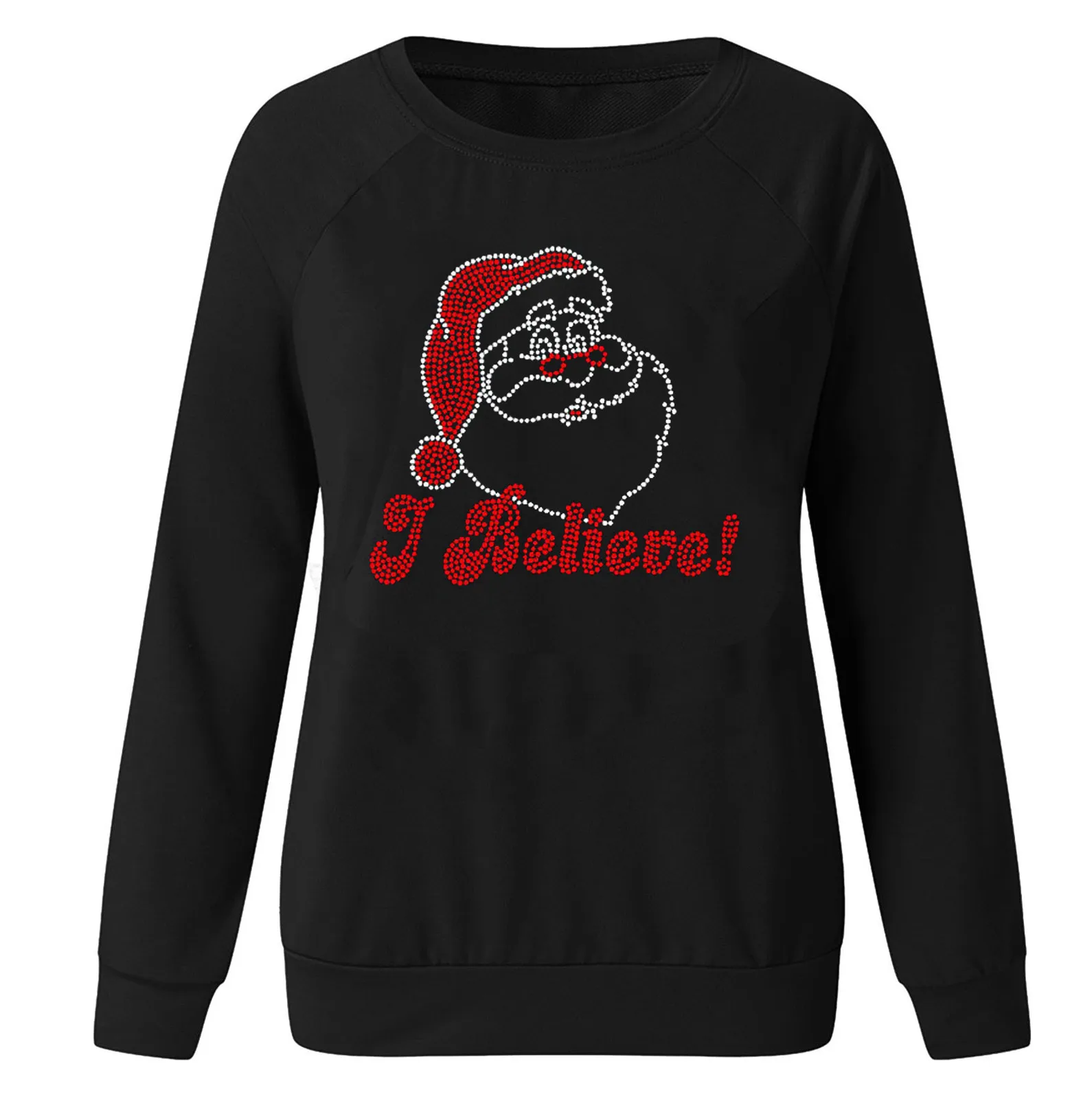 2021 Christmas Rhinestone Christmas Tree Santa Elk Print Fashion Womens Casual O-neck Long Sleeve Tops T-shirt Clothing #dz