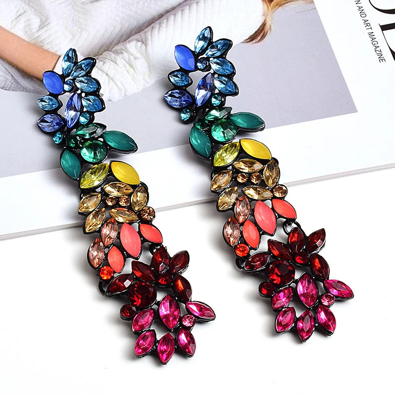 

Wholesale Colorful Crystals Long Drop Earrings For Women Fine Jewelry Accessories Dangling Pendientes Bijoux Christmas Gift