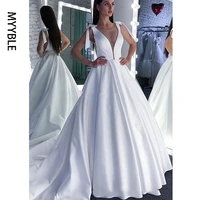 myyble wedding dress 2021 lace scoop a line elegant satin long princess vintage bridal dress sexy wedding gown custom made