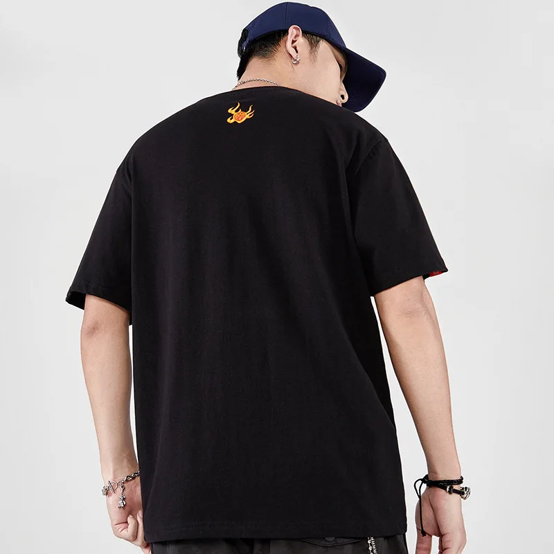 

Wimilous Men's T-shirt New Casual Chinese Fashion Embroidered Short-Sleeve Hip-Hop Trendy Baggy Half-Sleeve Tops