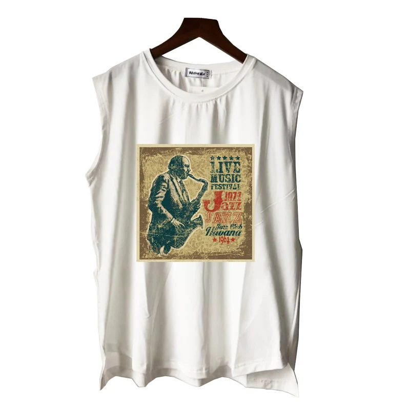 jazz music player poster vintage art pattern print men women boy girl tank tops casual punk hip hop summer vest sleeveless tee | Мужская