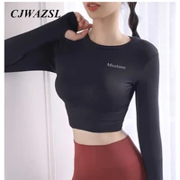 ladies yoga long sleeve bare navel fitness stretch sports tights quick drying running t shirt outer penetration yoga top
