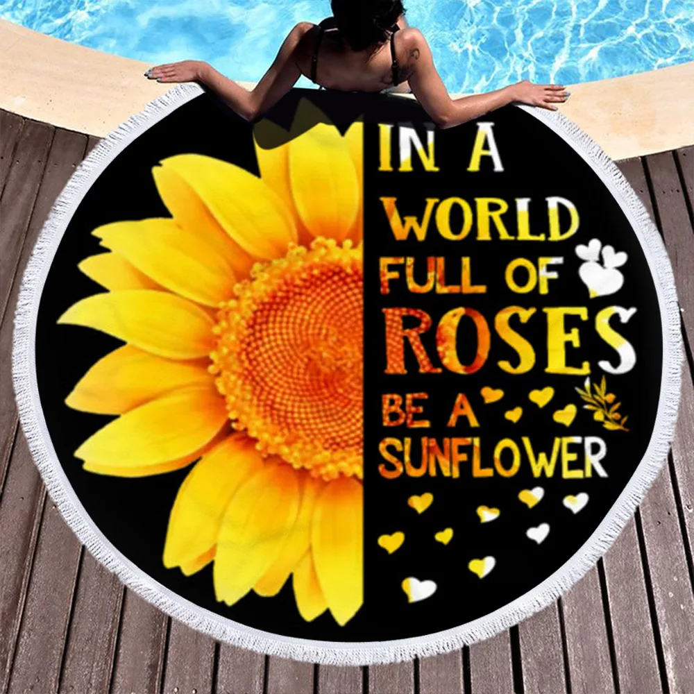 Пляжное полотенце ONGLYP в виде подсолнуха мягкое круглое пляжное одеяло из