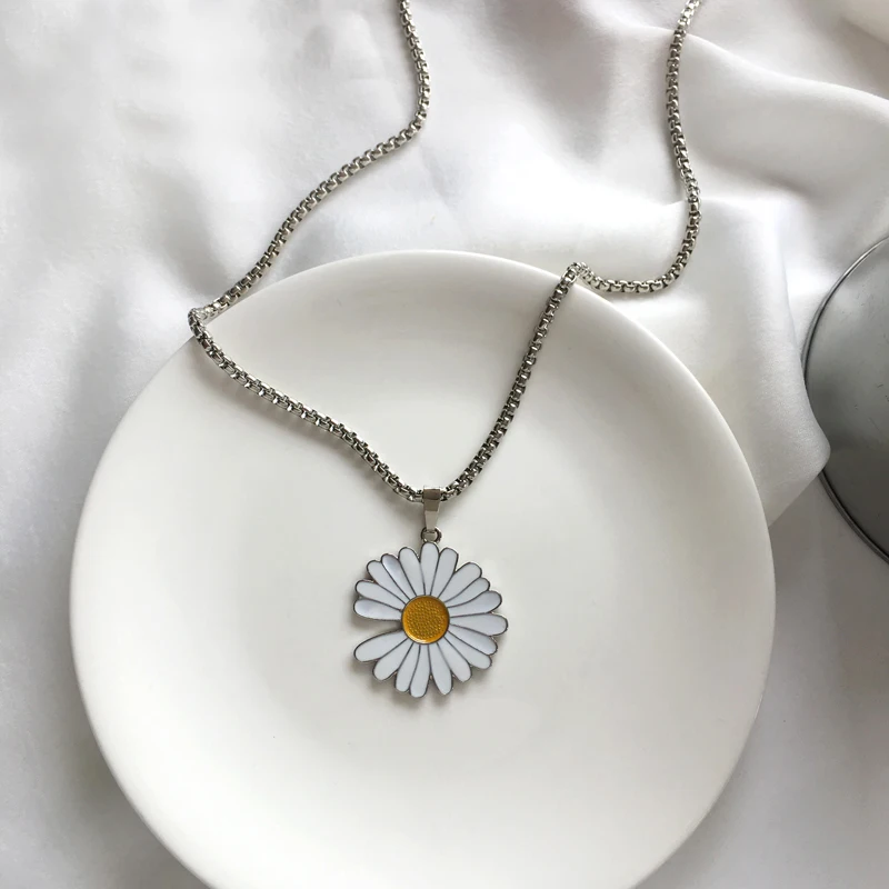 Модное ювелирное Ожерелье Длинная цепочка с белой подвеской кулон из Хризантемы