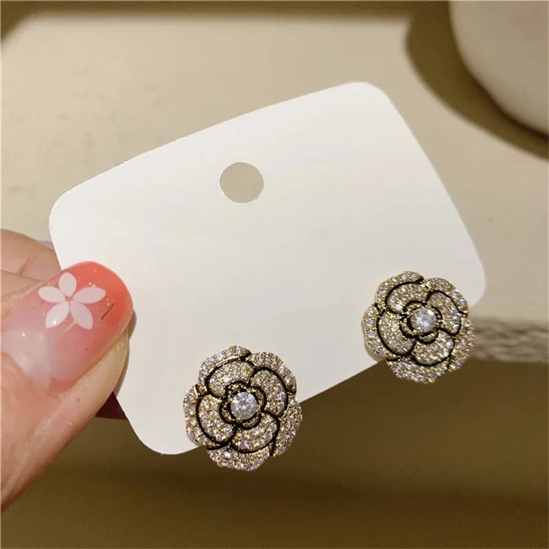 

Luxury Crystal Camellia CC Stud Earrings for women Unusual fashion jewelry 2021 Accessories for women