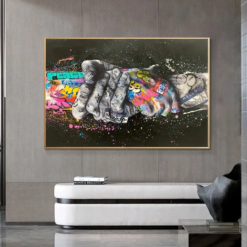 

Pop Street Graffiti Art Canvas Painting Lover Hands Wall Art Posters Prints Wall Pictures for Living Room Home Cuadros Decor