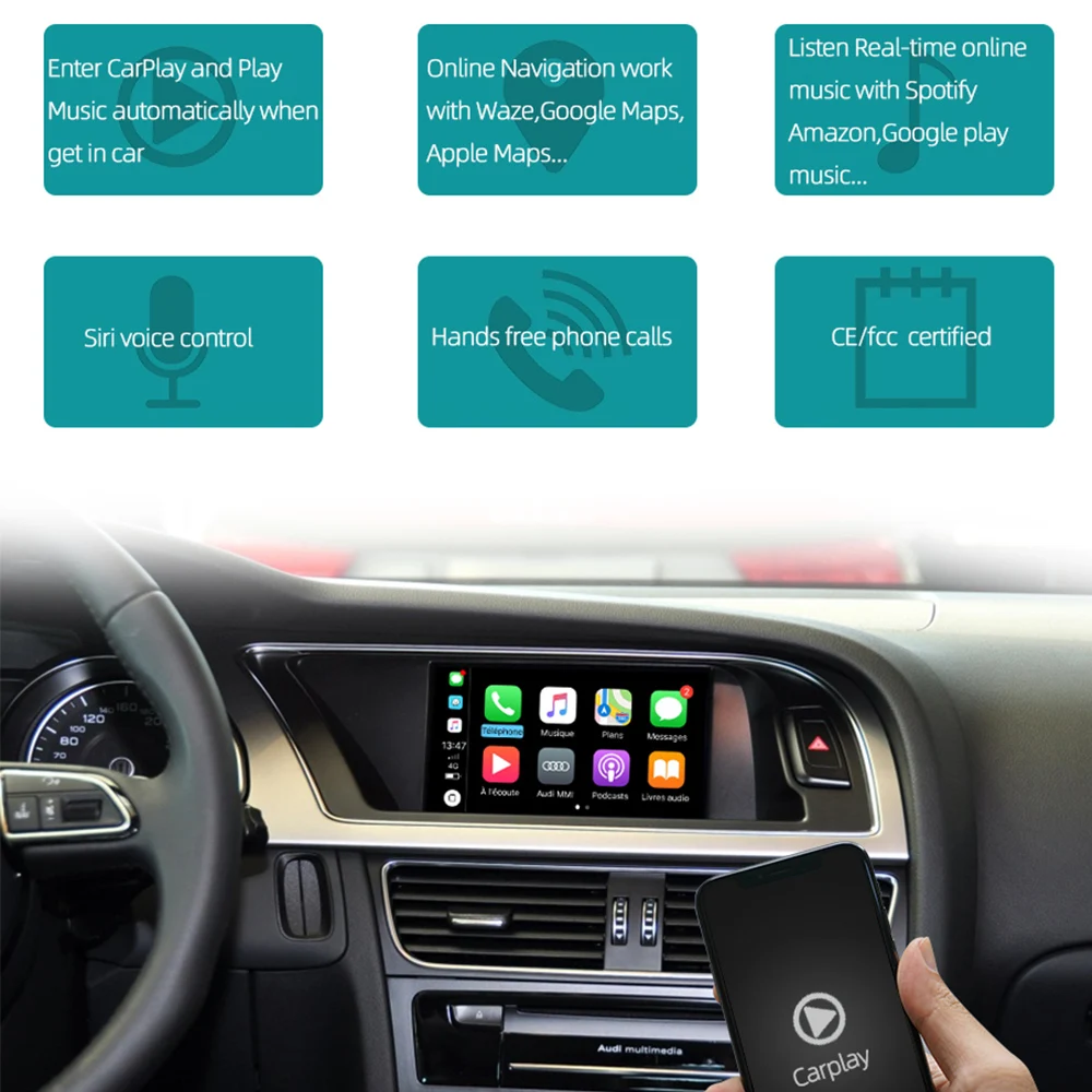 Wi-Fi Беспроводное Автомобильное Зеркало Apple CarPlay dongle для Audi 2009-2019 A4 A5 Q5 Non MMI OEM