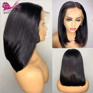Парик Eayon 13x4 на сетке спереди, с прямыми натуральными волосами, с предварительно выщипанными прямыми волосами, с короткими волосами, с Реми, из Перу