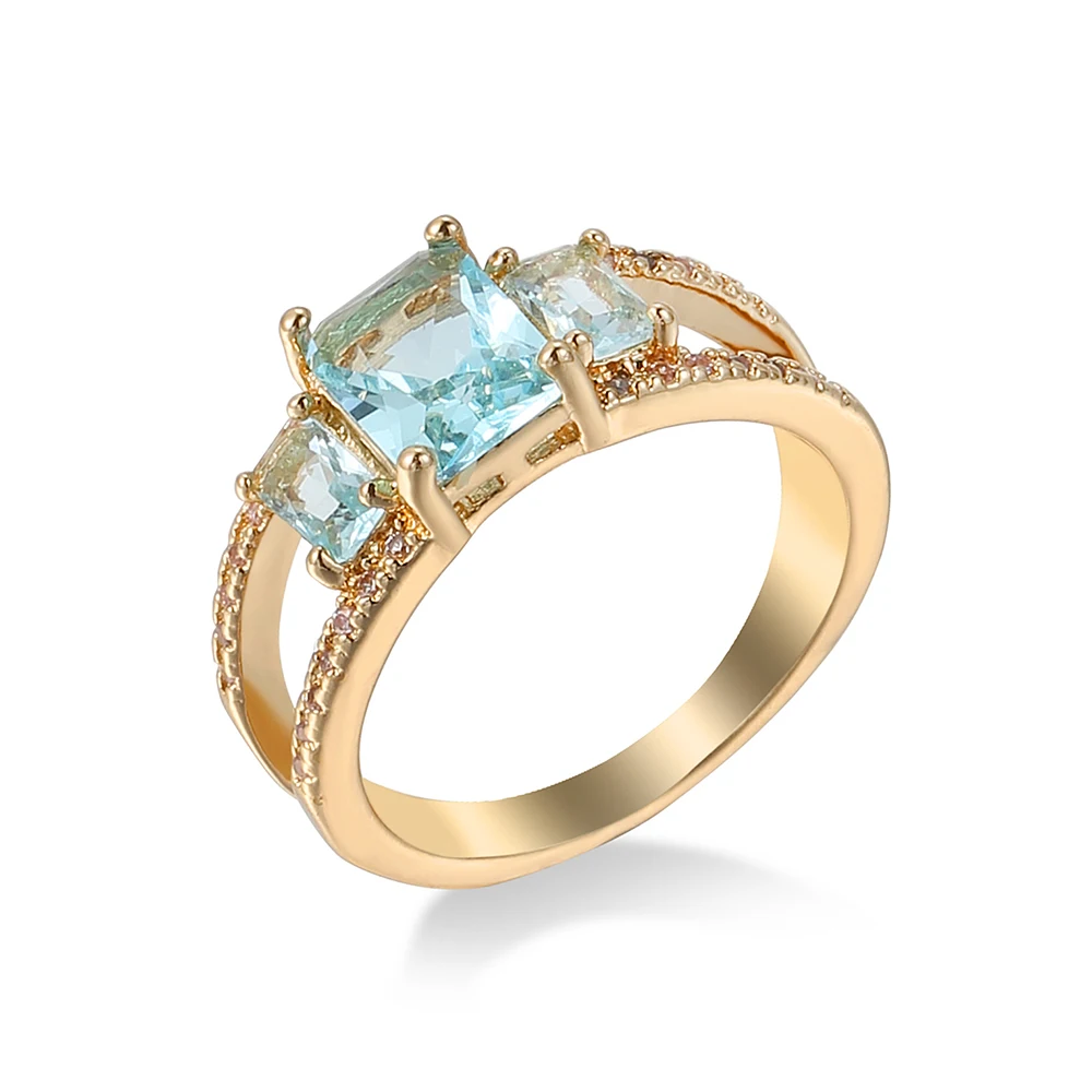 

Square Blue zircon Stone Women Rings Luxurious atmosphere gold-plated double-deck Ring Band Elegant Engagement Jewelry