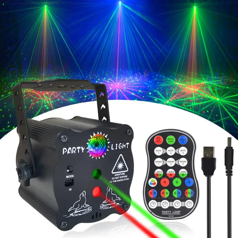 

Диско-светильник с 60 узорами, RGB Стробоскоп вечерние, с USB-зарядкой и голосовым управлением, лазерный проектор для танцпола