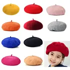 Осенне-зимняя однотонная винтажная шапка с беретами, круглая Мягкая шерстяная шапка с французским художником для девочек, детская шапка, модный аксессуар