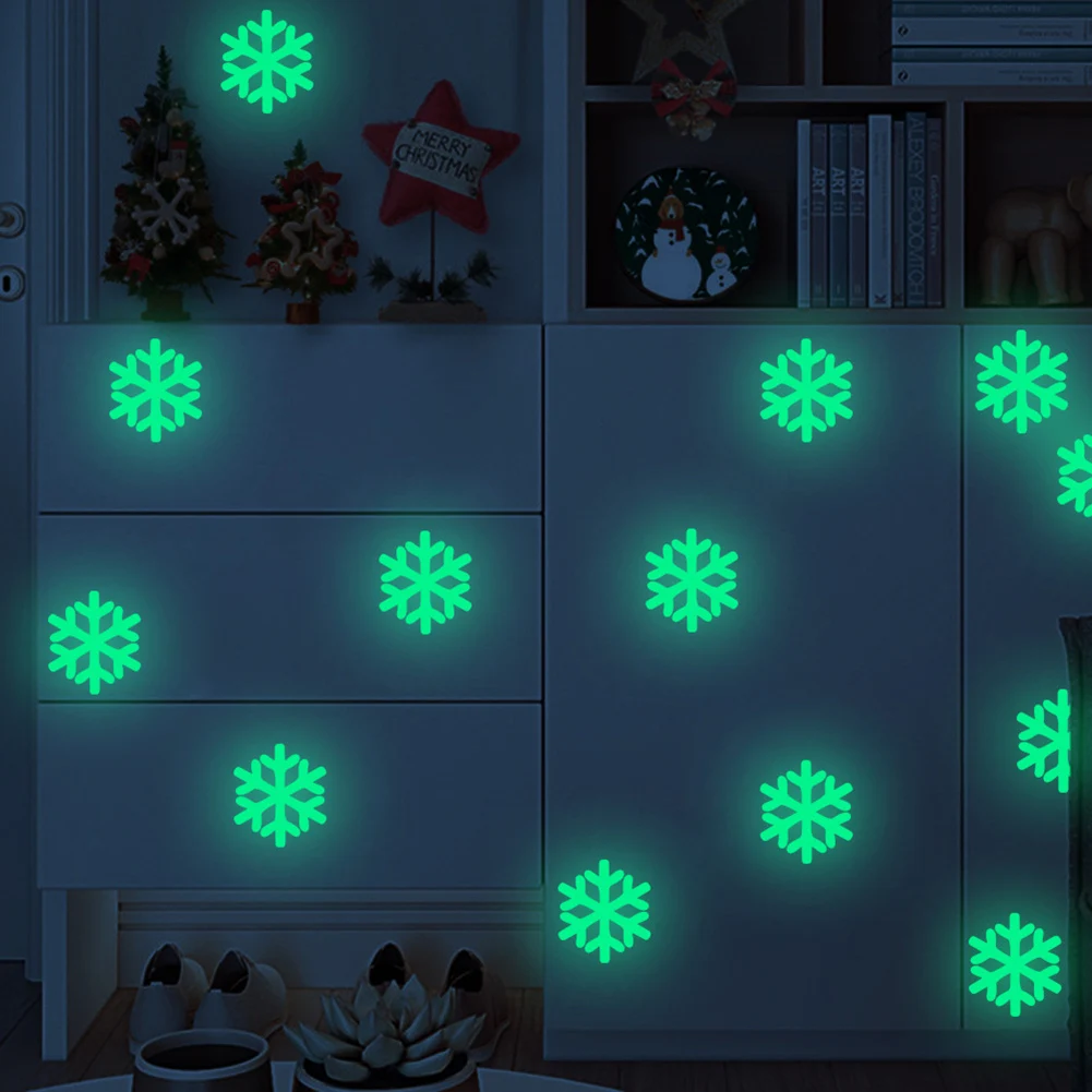 

Christmas Snowflake Fluorescent Stickers Window Glow Home Wallpaper Xmas Holiday Decoration Home Party Art Ornament