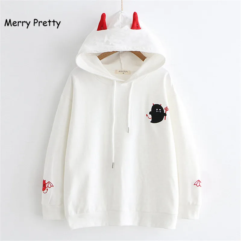 Женские хлопковые толстовки Merry Pretty свитшоты с ушками в стиле Харадзюку черная