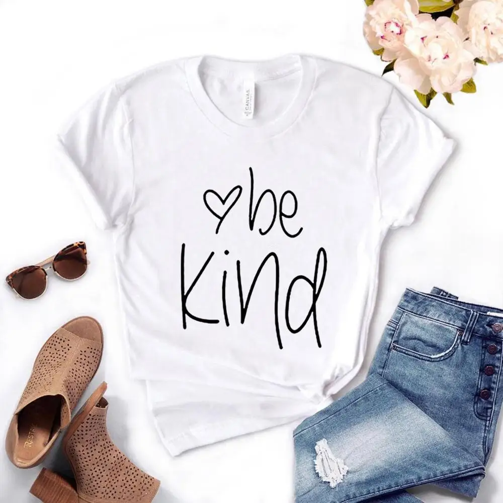

Women T Shirt Be Kind Heart Print Tshirt Women Short Sleeve O Neck Loose T-shirt Ladies Summer Causal Tee Shirt Clothes Tops