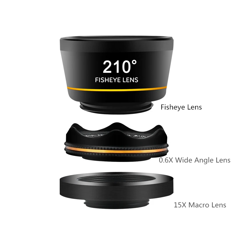 HD Универсальный 3 в 1 Набор объективов для камеры телефона 210 градусов объектив рыбий глаз 0.6X широкоугольный