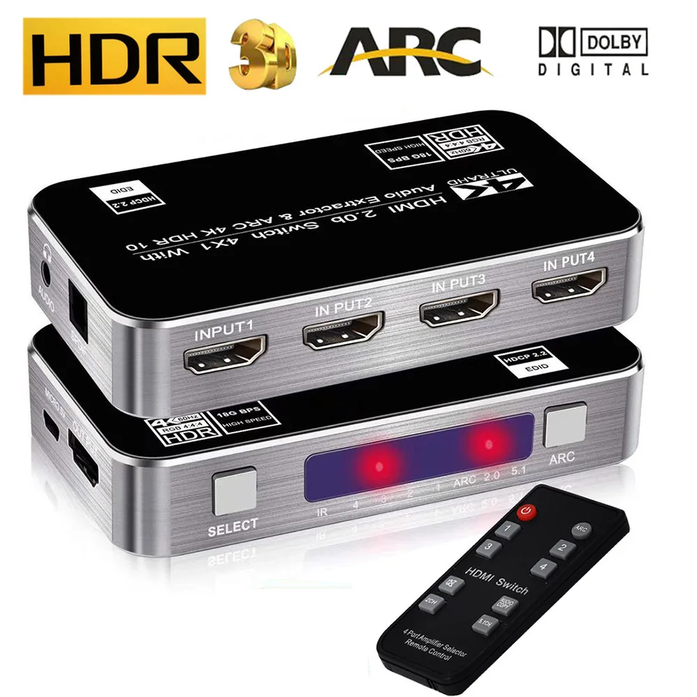 4K 60 Гц HDMI 2 0 переключатель с аудио ARC UHD HDR 5.1Ch оптический toslink SPDIF и стерео выход