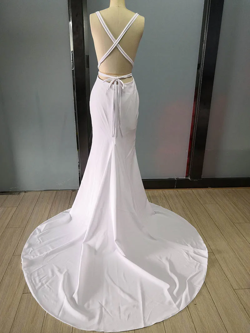 

Mermaid Wedding Dress Spandex Sleeveless 2020 Sexy Deep V Neck Beach Bride Dresses Train Elegant Wedding Boho Bridal Gowns