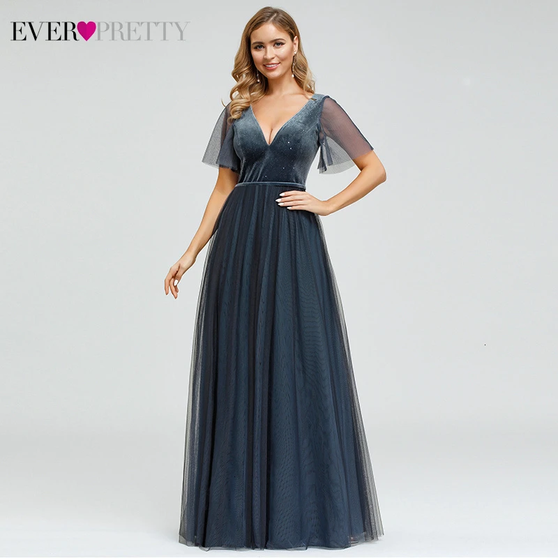 Женское вечернее платье Ever Pretty голубое блестящее платье-трапеция с глубоким