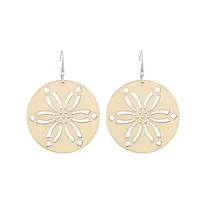 hollow out wood flowers floral pattern dangle drop earrings for women full winter new vintage circular jewelry wholesale