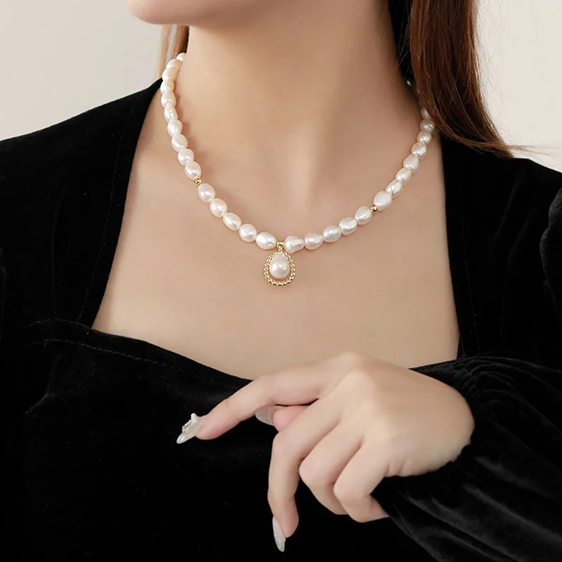 

Amaiyllis S925 Sterling Silver Clavicle Chain Baroque Pearl Necklace Simple Temperament Choker Necklace Pendants For Women