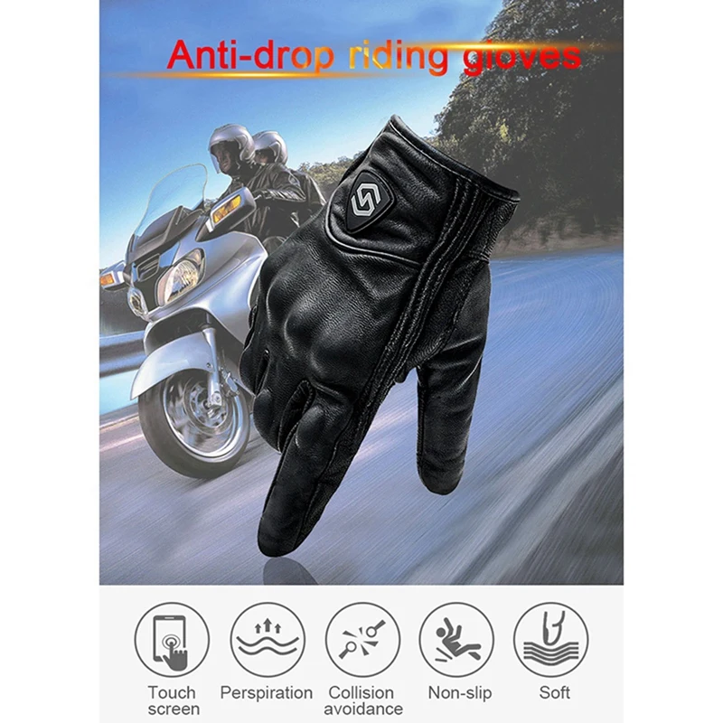 

2 Pair Outdoor Protective Gloves Leather Windproof Gloves All-FingerPressScreen Gloves Motocross Riding Gloves M & XL