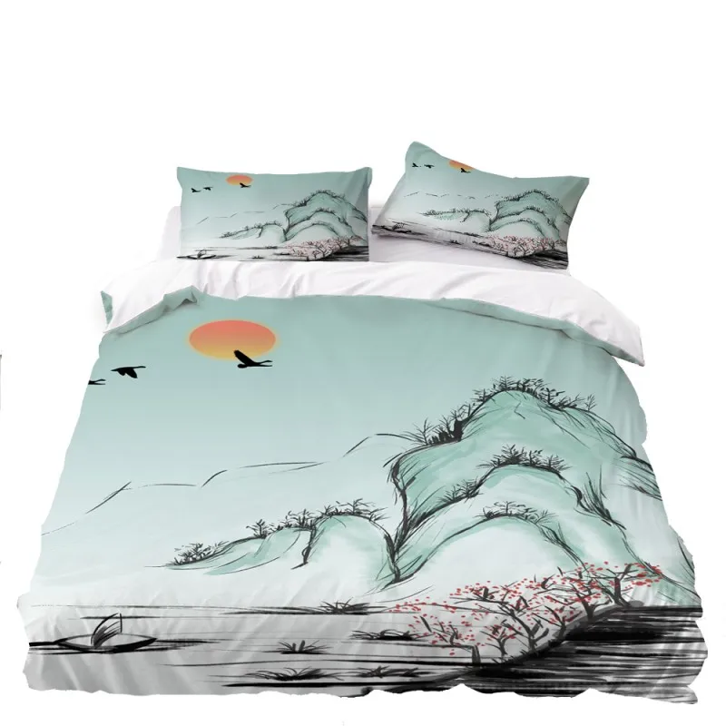 Закат горы постельные принадлежности в китайском стиле пододеяльник Твин Полный