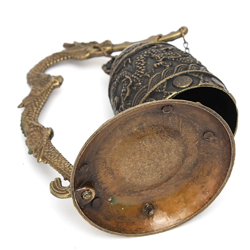 

Buddhism Temple Brass Copper Dragon Bell Clock Carved Statue Lotus Buddha Buddhism Arts Statue Clock Home Decorative Crafts