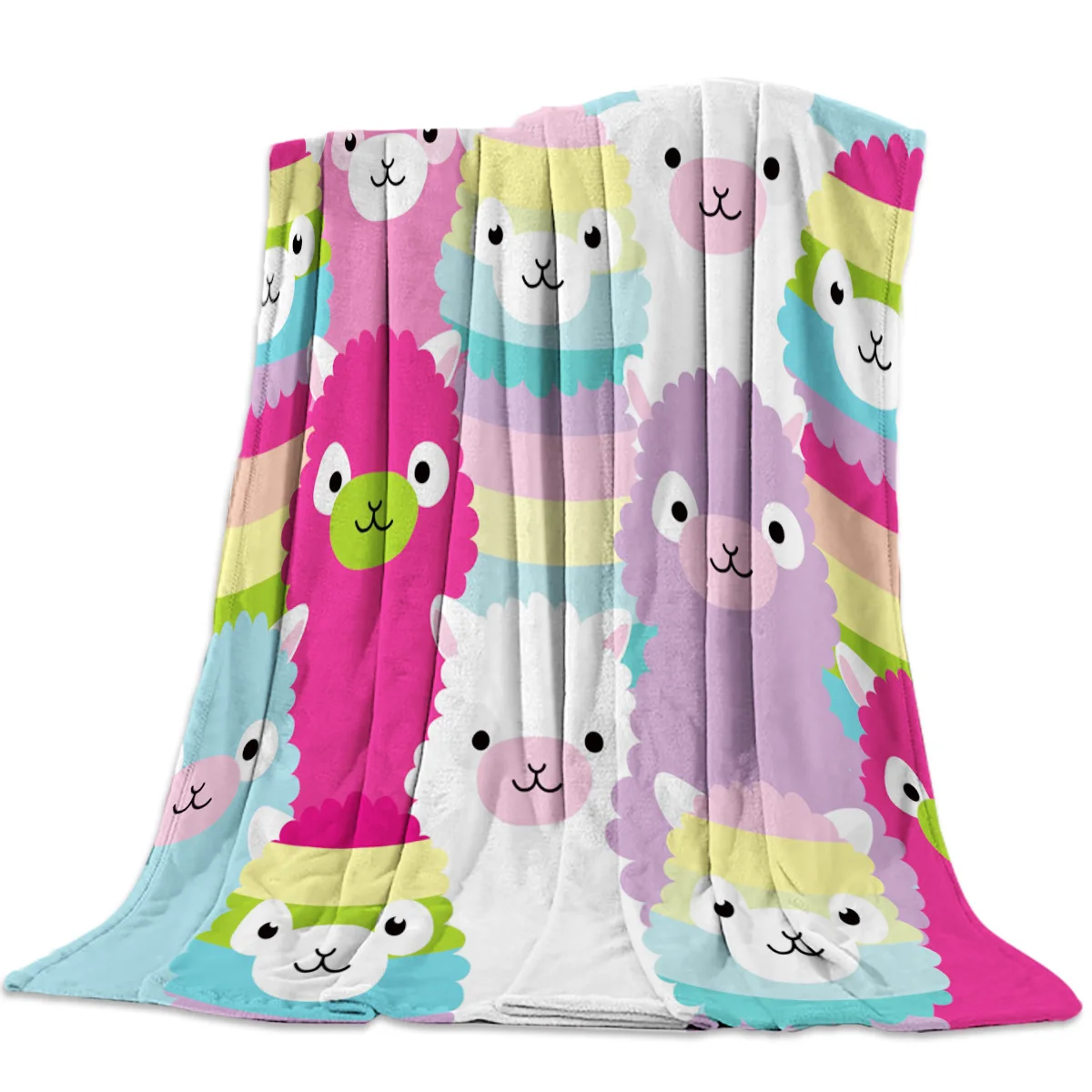 Flannel Blanket for Bed Alpaca Rainbow Cute Colorful Cartoon Throw Blanket Portable Soft Blanket Warm Sofa Bed Sheets