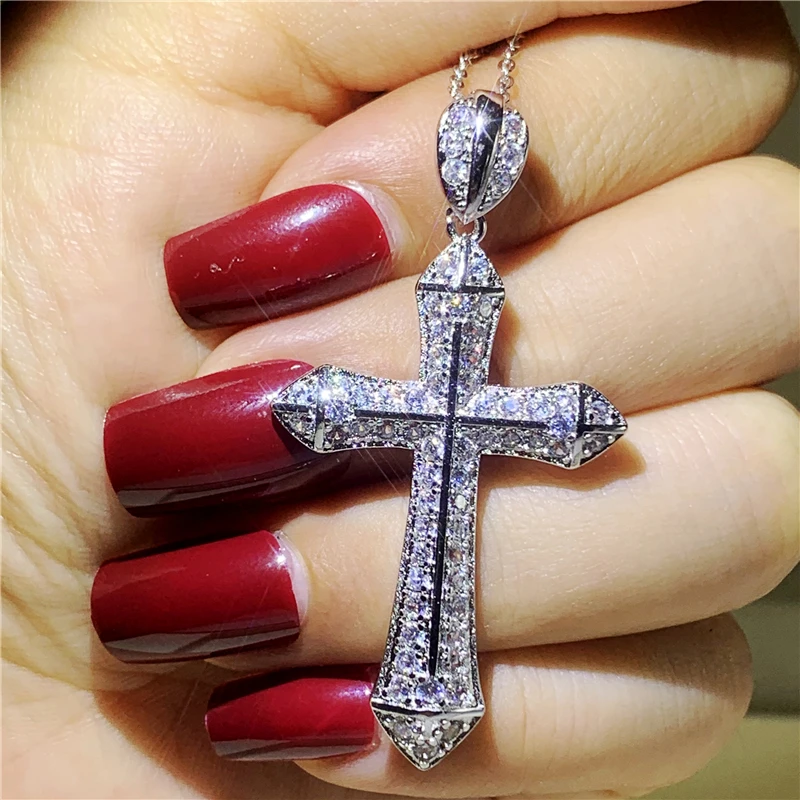 Классическое ожерелье с большим крестом из стерлингового серебра 925 пробы AAAAA Cz