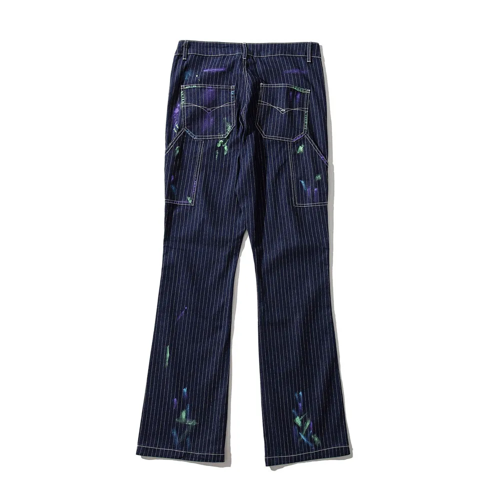

Graffiti vertical stripe jeans men's high street distressed jeans streetwear men women denim jeans punk pants 87182