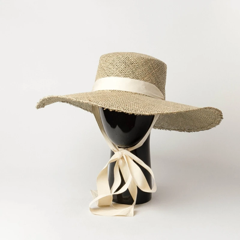 

M7DD Large Brim Straw Sun Cap UV Protection Ladies Breathable Hat for Beach Seashore