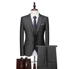 Куртка + жилет + брюки) Высококачественный брендовый роскошный мужской деловой облегающий костюм в темно-синюю клетку свадебное платье для жениха смокинг для банкета и клуба для мужчин