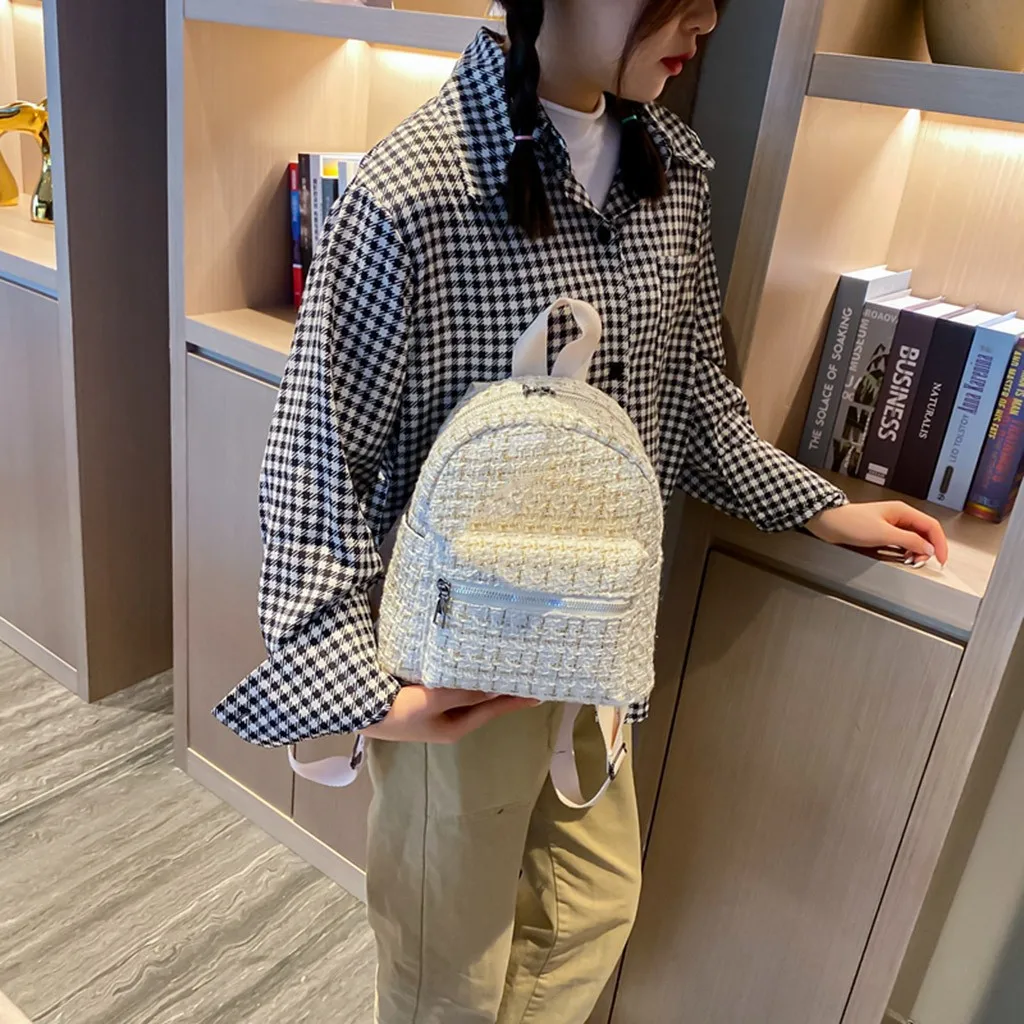 Модные рюкзаки уличные простые на молнии контрастные шерстяные мягкие женский