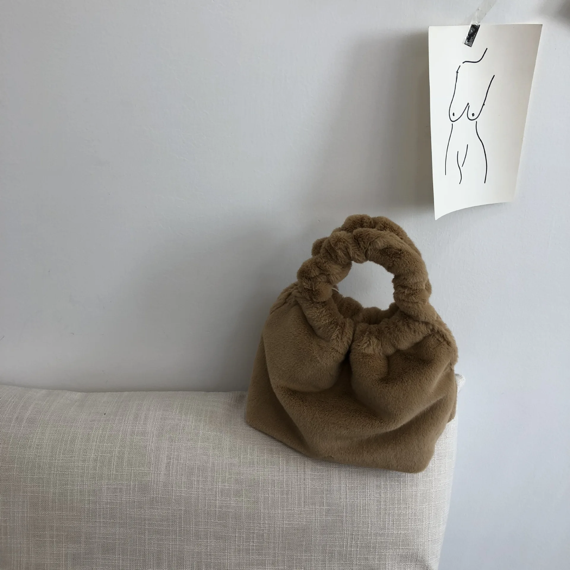 Plush Khaki Повседневные женские сумки-тоут из кроличьей шерсти, плюшевые женские сумки на плечо, роскошные меховые женские Сумки из искусственной кожи, сумка-мешок через плечо, сумка клатч кошелек - Цвет: Plush Khaki