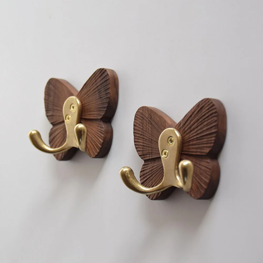 

1Pc Butterfly-shaped Wood Hook Creative Black Walnut Adhesive Hook