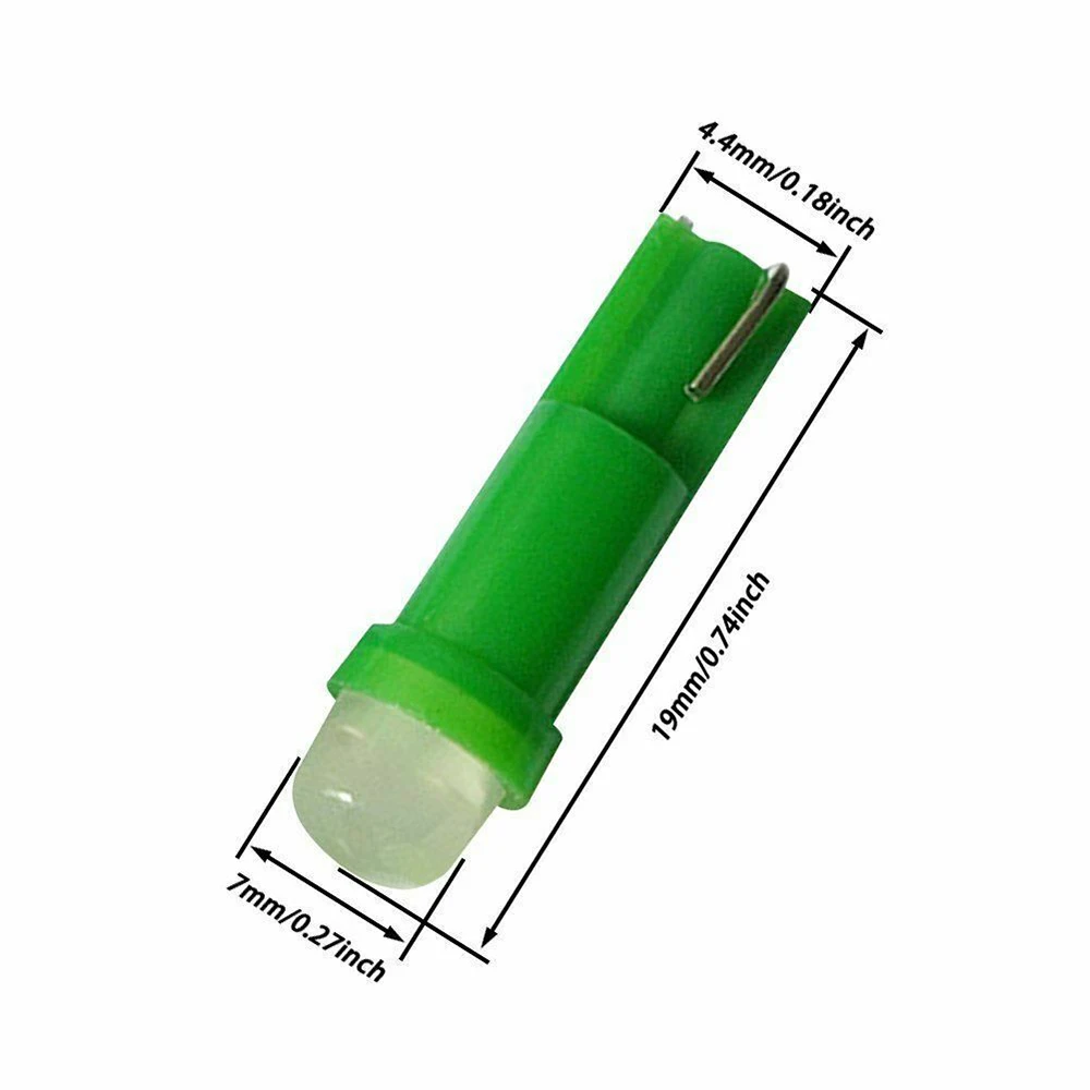 

50pcs T5 W1.2W W3W COB LED Bulbs Dashboard Wedge Car Instrument Panel Lights Green