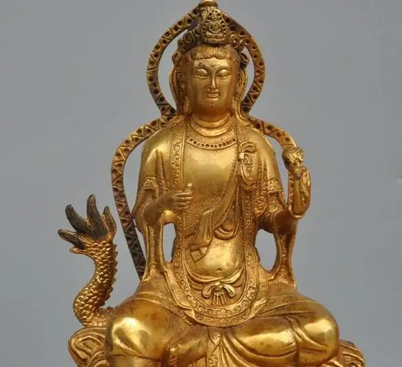 Старый китайский буддистский Бронзовый свинка сидеть Дракон Гуань Инь богиня